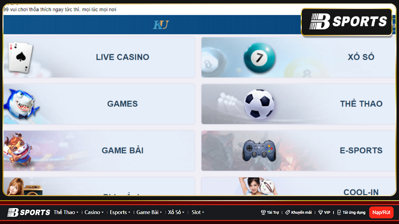 Ku99 đa dạng các hình thức cá cược đổi thưởng siêu hấp dẫn