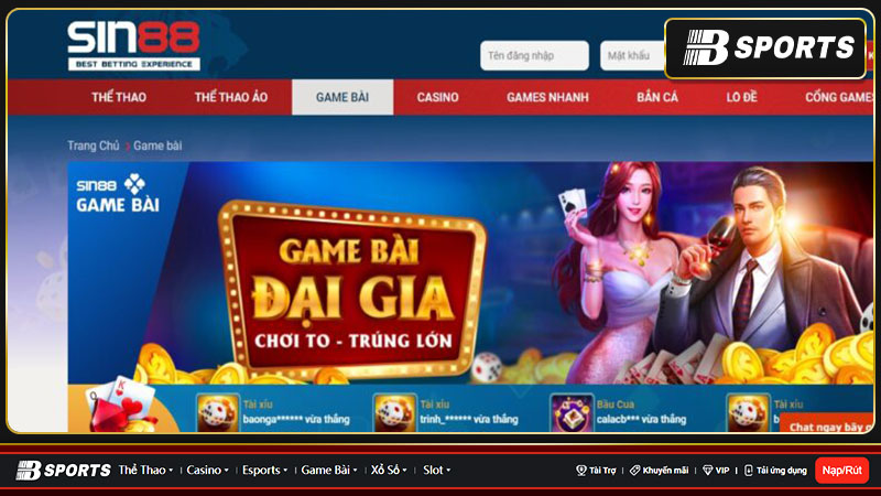 SIN88 - Đa dạng các dòng game giải trí hàng đầu