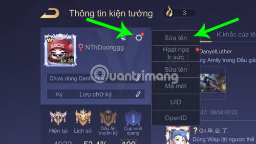 Thao tác đặt tên, đổi tên liên quân hay