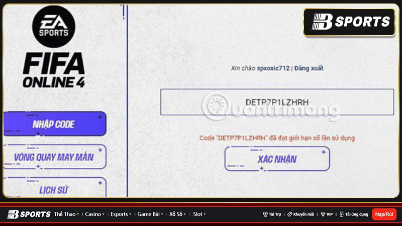 Nếu nhập code tân thủ FIFA Online 4 10 lần tài khoản sẽ bị khóa